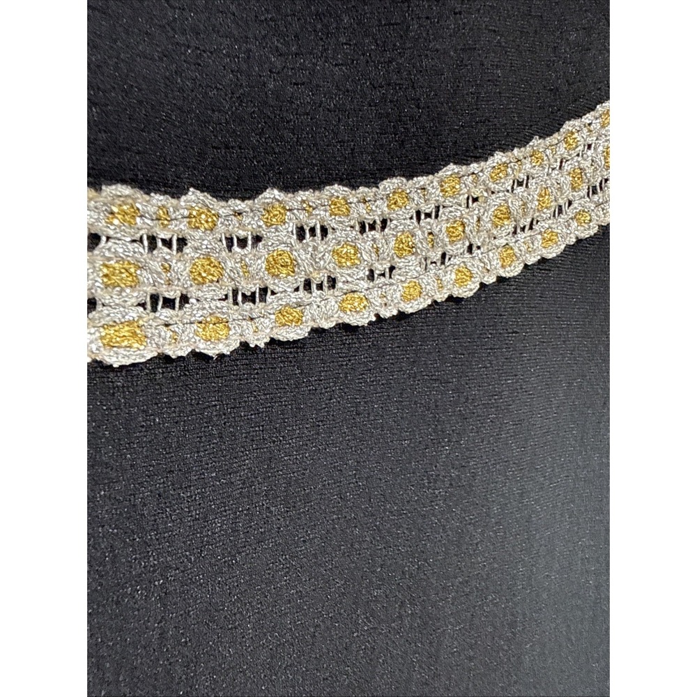 Vtg 60s 70s maxi dress womens Handmade black Empire Mod Retro Silver Gold Trim M - Picture 11 of 16